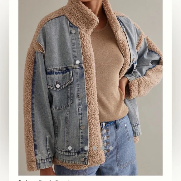 Anthropologie BLANKNYC fuzzy wuzzy Sherpa denim Jacket - Picture 7 of 15